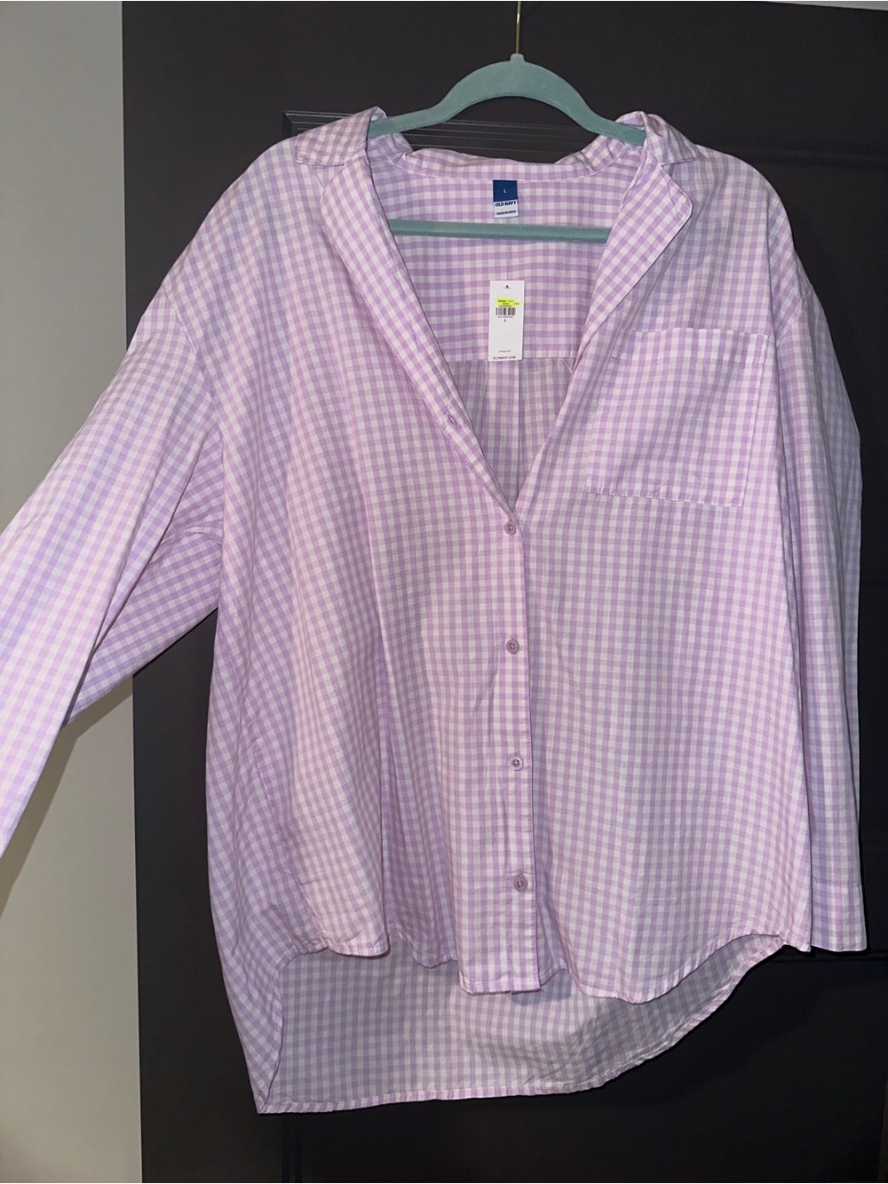 Light Lavender Gingham Over-Sized Button-Up Shirt